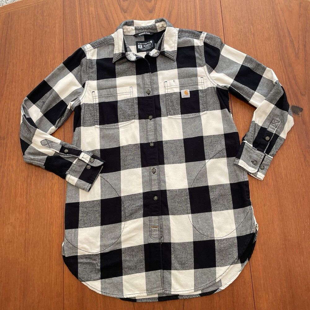 Carhartt Shirt Womens M Buffalo Plaid Flannel Grunge Rugged Flex Relaxed Fit Top